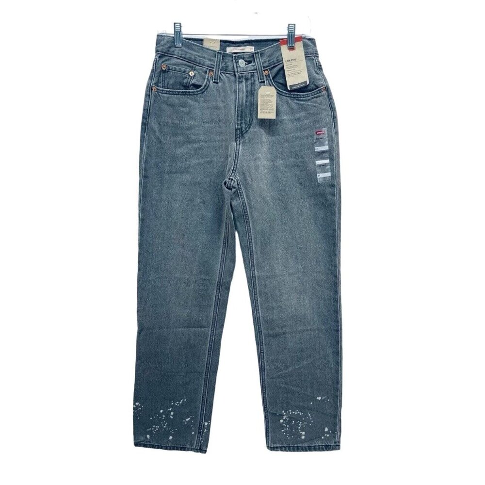 Levi's Jeans Grey Sz 27 Women’s Low Pro Straight Leg Mid Rise Paint Splatter New - Picture 1 of 9